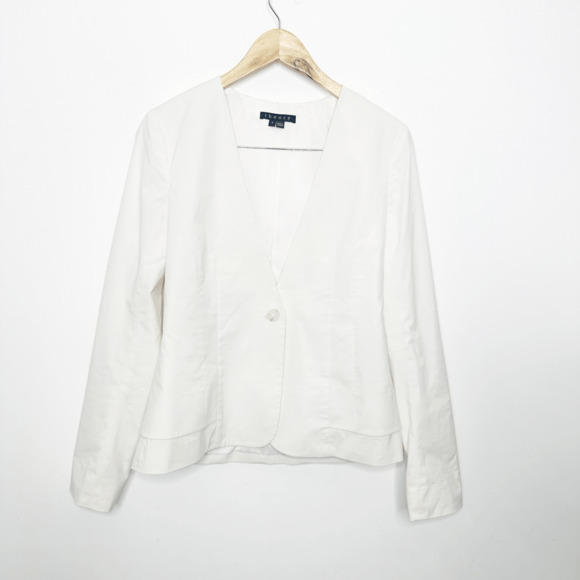 THEORY Collarless Blazer White Cotton Blend one button career womens 6 - Picture 2 of 6